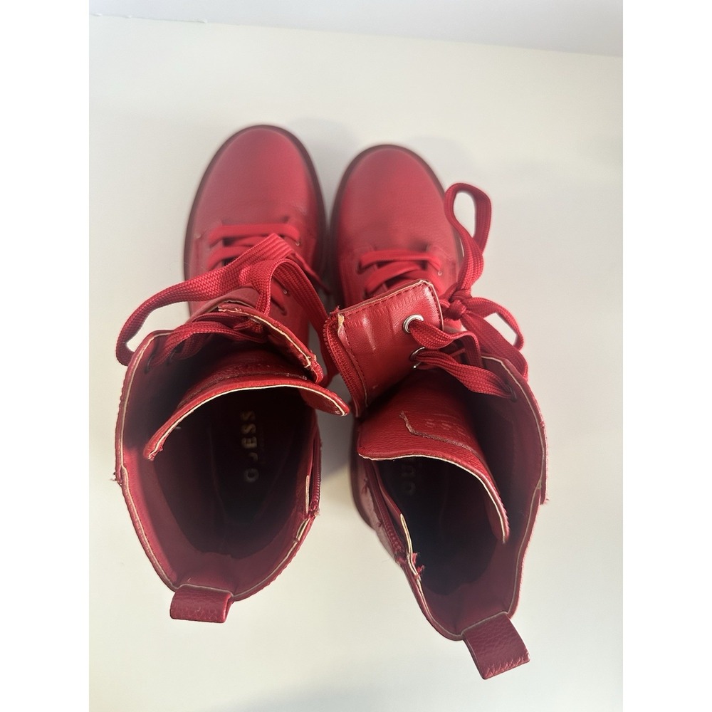 Guess Caleena Red Combat Boots Womens 7.5 M Lace Up Side Zip Lug Sole WGCALEENAC - Picture 9 of 11